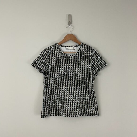 Tory Burch Black Basketweave Graphic Short Sleeve T-Shirt Size Medium - Picture 1 of 7